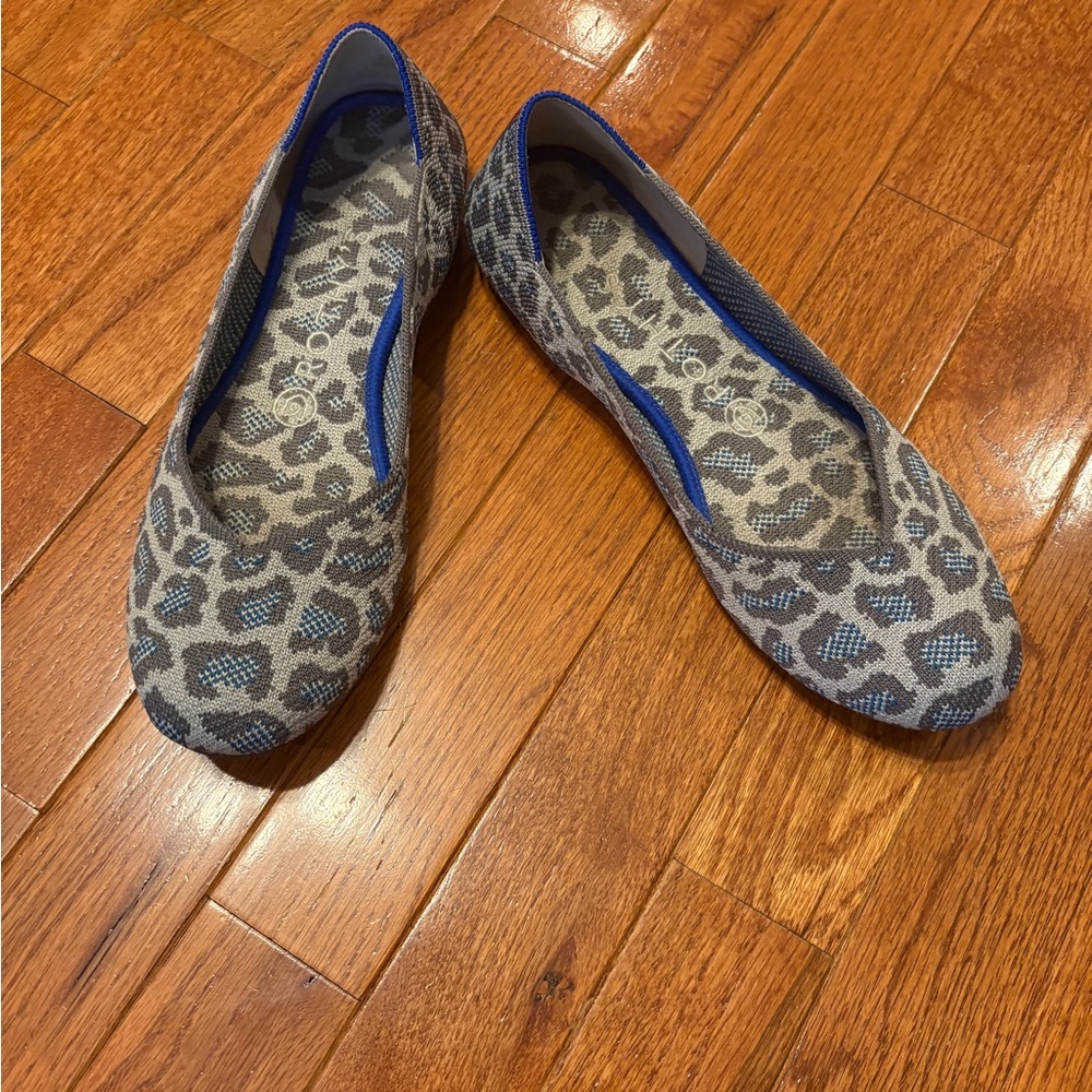 Rothy's Blue and Brown Leopard Flats